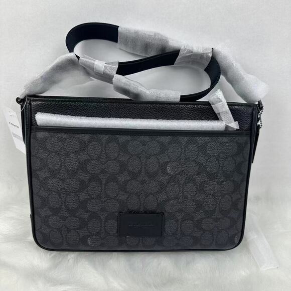 Coach Men's District Crossbody Bag Signature Canvas Charcoal Black CV761 NWT - Picture 1 of 8
